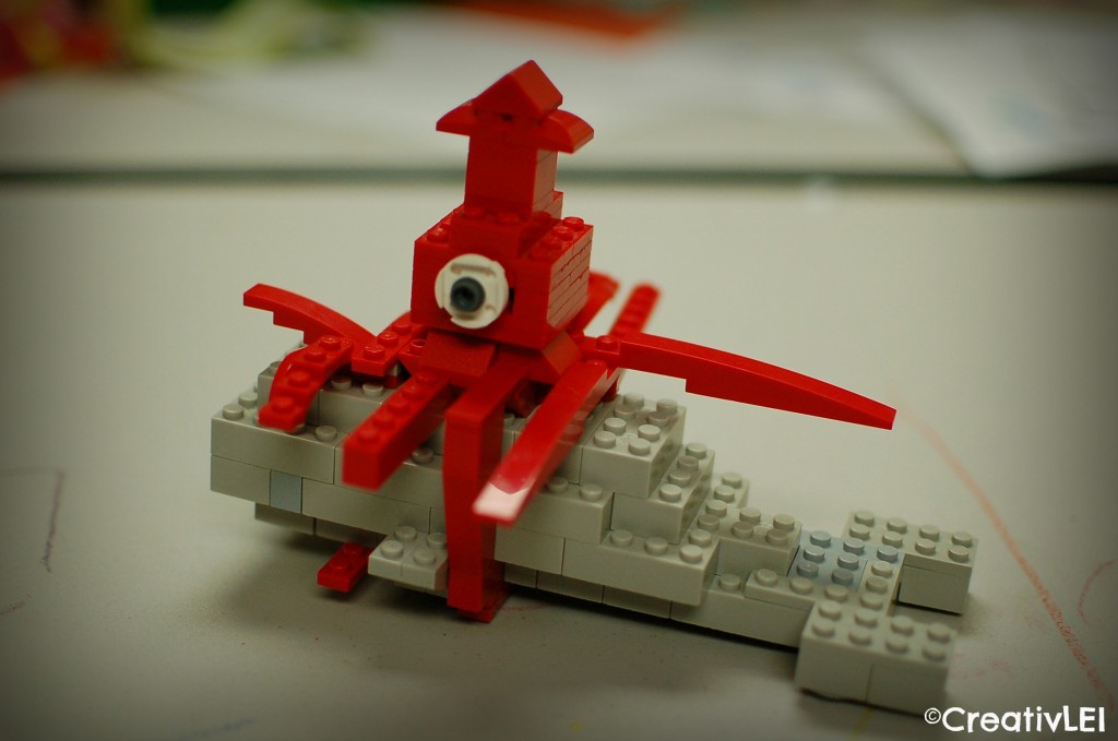giant squid attacking sperm whale lego model