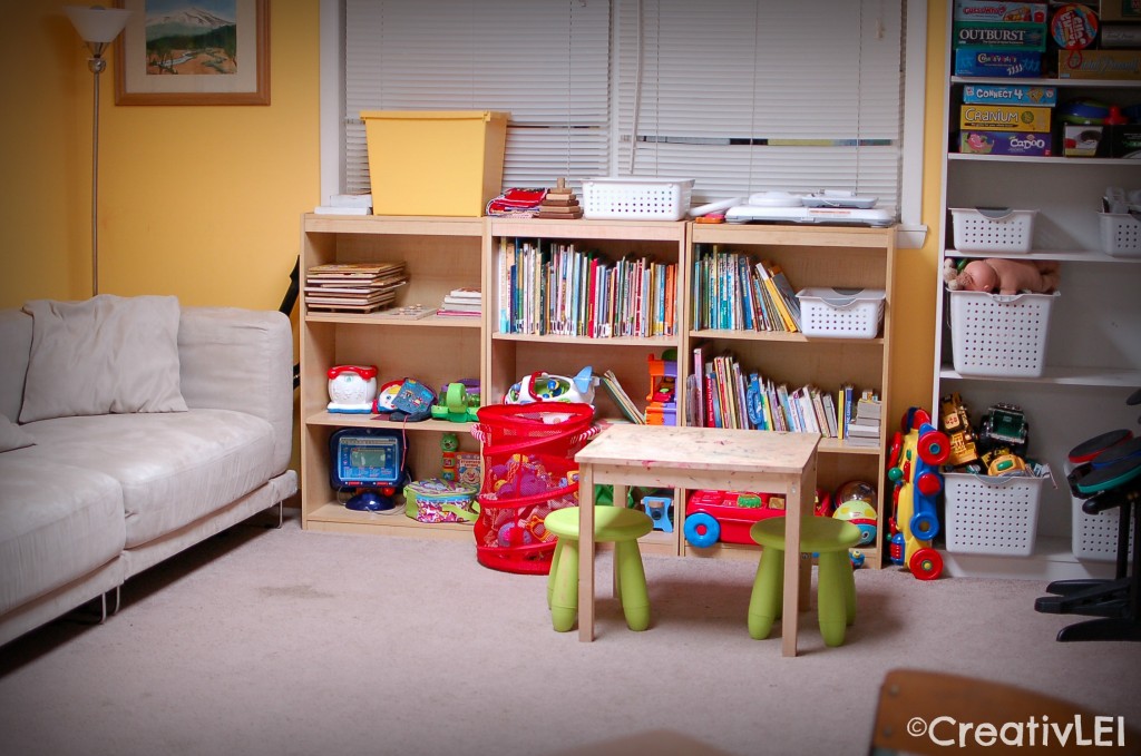 having a place for books and puzzles and preschool toys for our homeschool