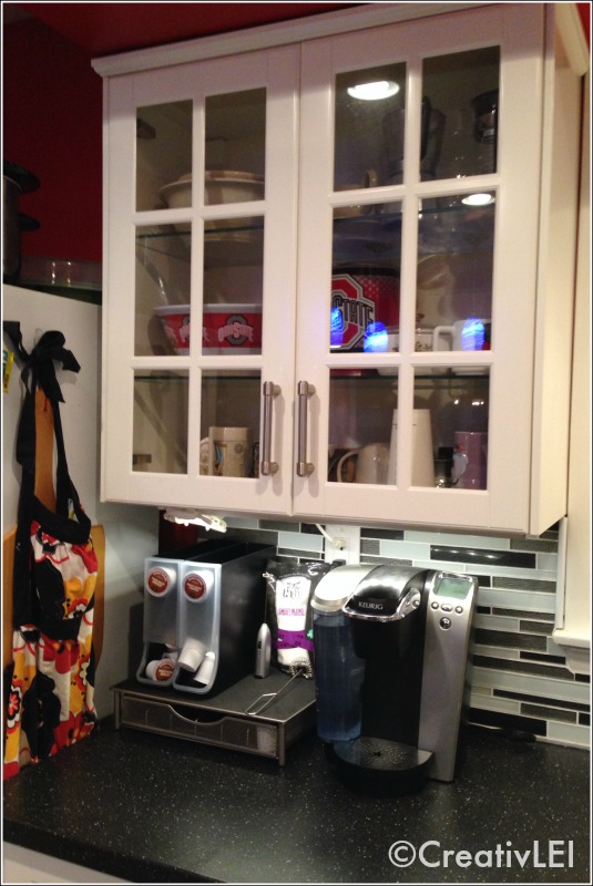coffee station and glass front cabinets from IKEA