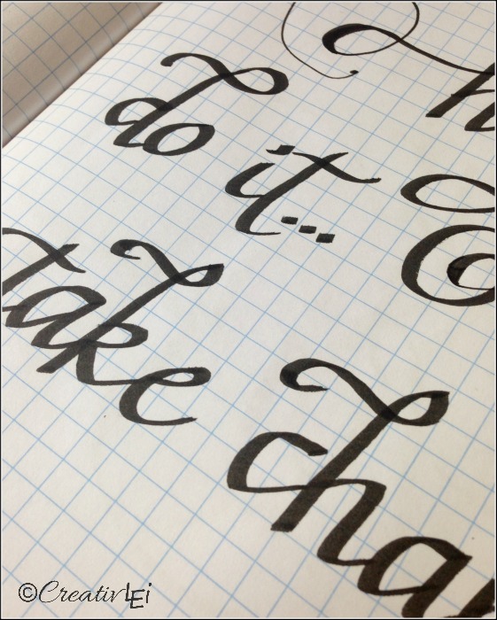 Adding flourishes to the ascenders of letters, with a calligraphy pen. CreativLEI.com