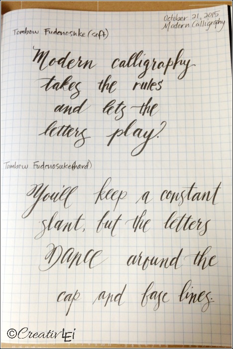 Practicing modern calligraphy with a brush pen. CreativLEI.com