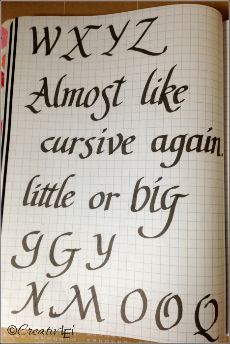 Practicing words in italic calligraphy. CreativLEI.com