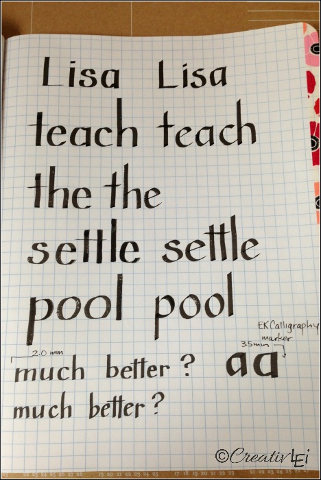 Practicing words in print with a calligraphy marker. CreativLEI.com