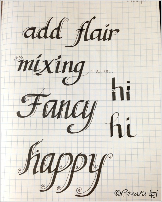 Some examples of mixing fine point and calligraphy pens in creative lettering. CreativLEI.com