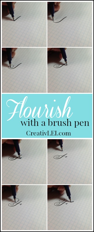 Using a brush pen you can create a capital F with flourish. CreativLEI.com