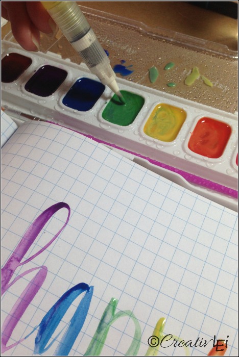 Using the primed watercolor paints allows you to use them as inks. CreativLEI.com